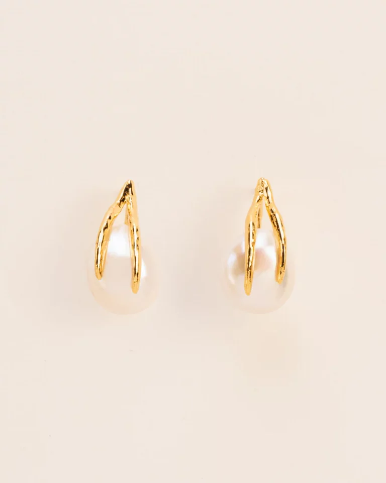 Wouters & Hendrix Stud earrings with leaves and pearl in silver ESC084GP — Juweliers Paul