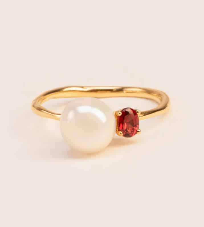 [TEST]-Wouters & Hendrix 18kt Organic ring with garnet and pearl RGC041