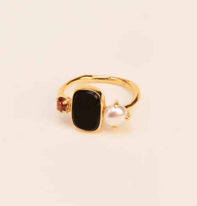 [TEST]-Wouters & Hendrix 18kt Organic ring with garnet, blue tiger eye and pearl RGC043